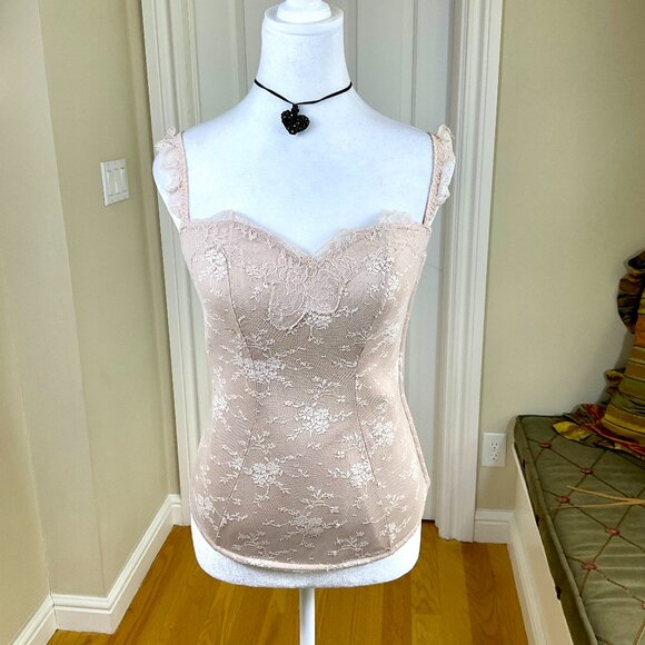 Fredericks of Hollywood Bustier Corset Lace Ruffle Straps Nude Blush Pink (M) - Picture 1 of 9